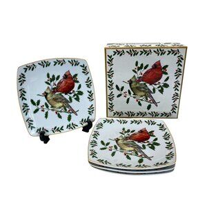 Livingquarters Set Of 4 Square Holiday Cardinal Plates 8.5" Microwave & Dishwash